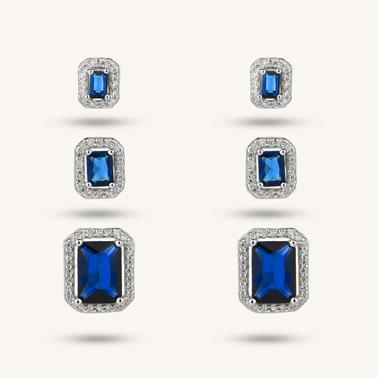 925 sterling silver blue treasure zircon sugar cube earrings