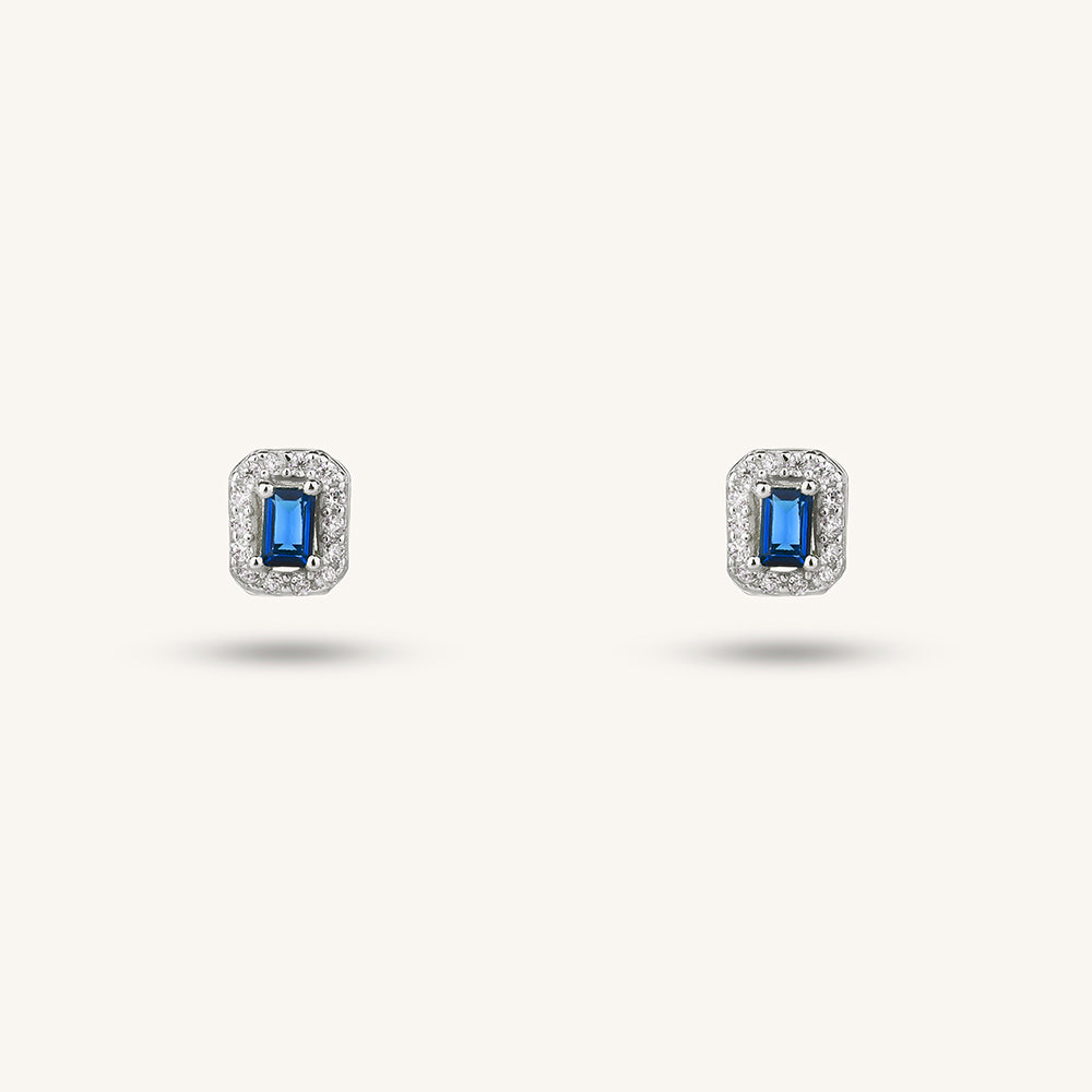 925 sterling silver blue treasure zircon sugar cube earrings