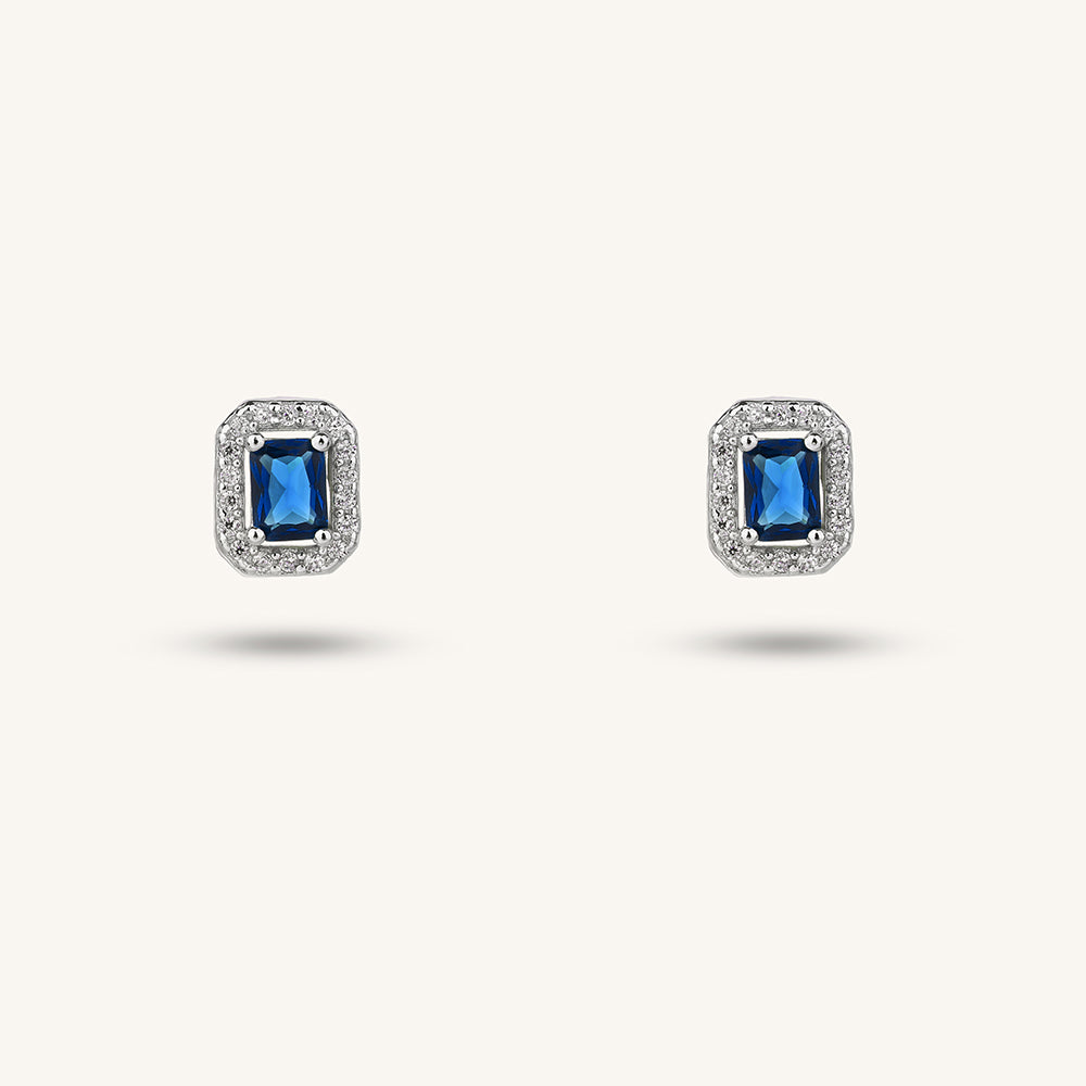 925 sterling silver blue treasure zircon sugar cube earrings