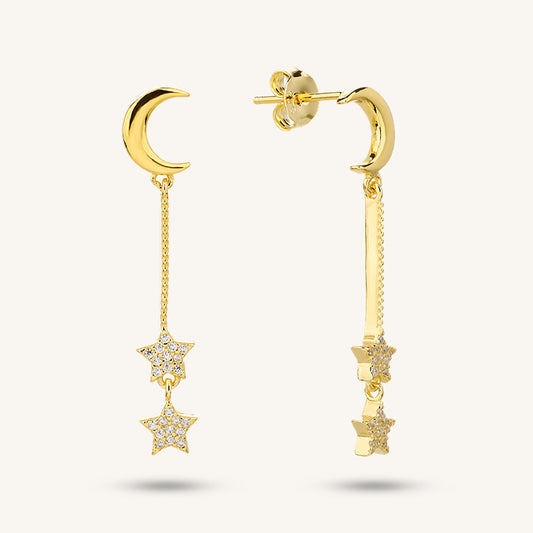 925 sterling silver Moon hanging gold plated earrings