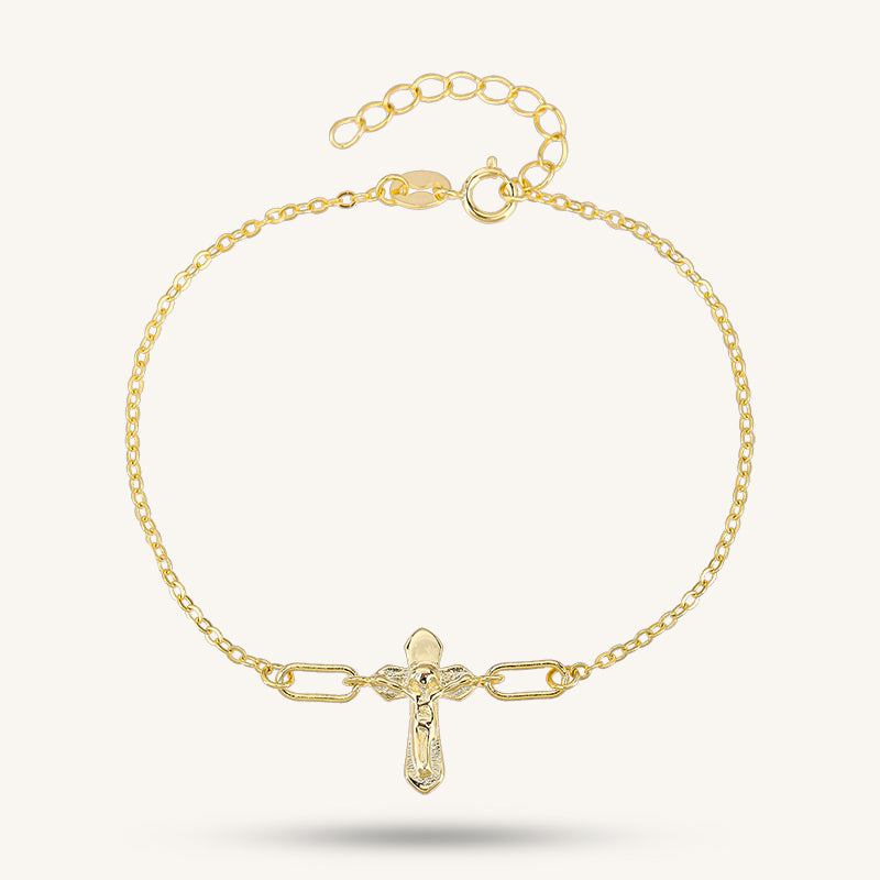 925 sterling silver cross gold bracelet