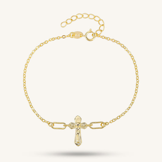 925 sterling silver cross gold bracelet