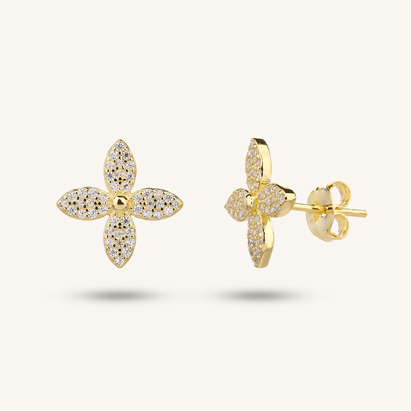 925 sterling silver four-leaf clover gold-plated earrings