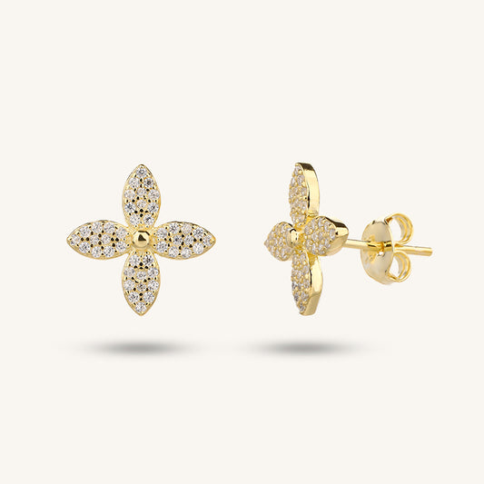 925 sterling silver four-leaf clover gold-plated earrings