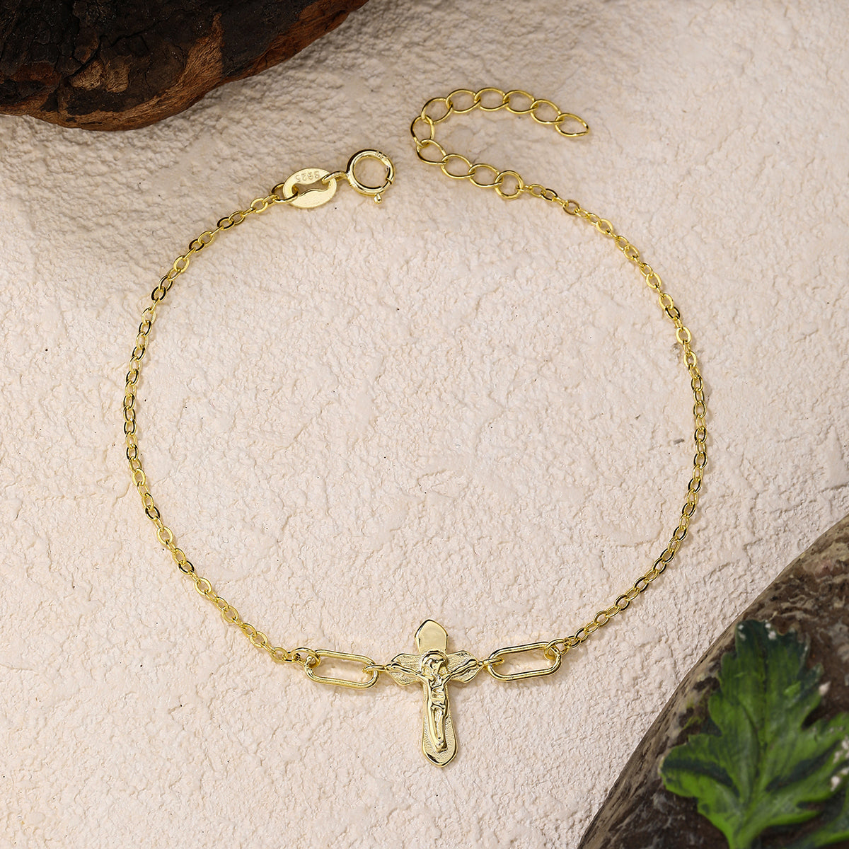 925 sterling silver cross gold bracelet