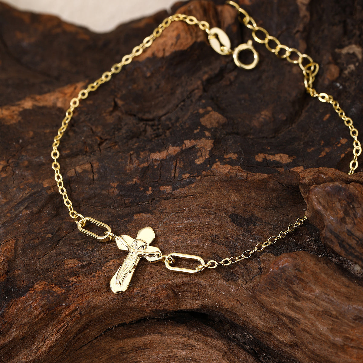 925 sterling silver cross gold bracelet