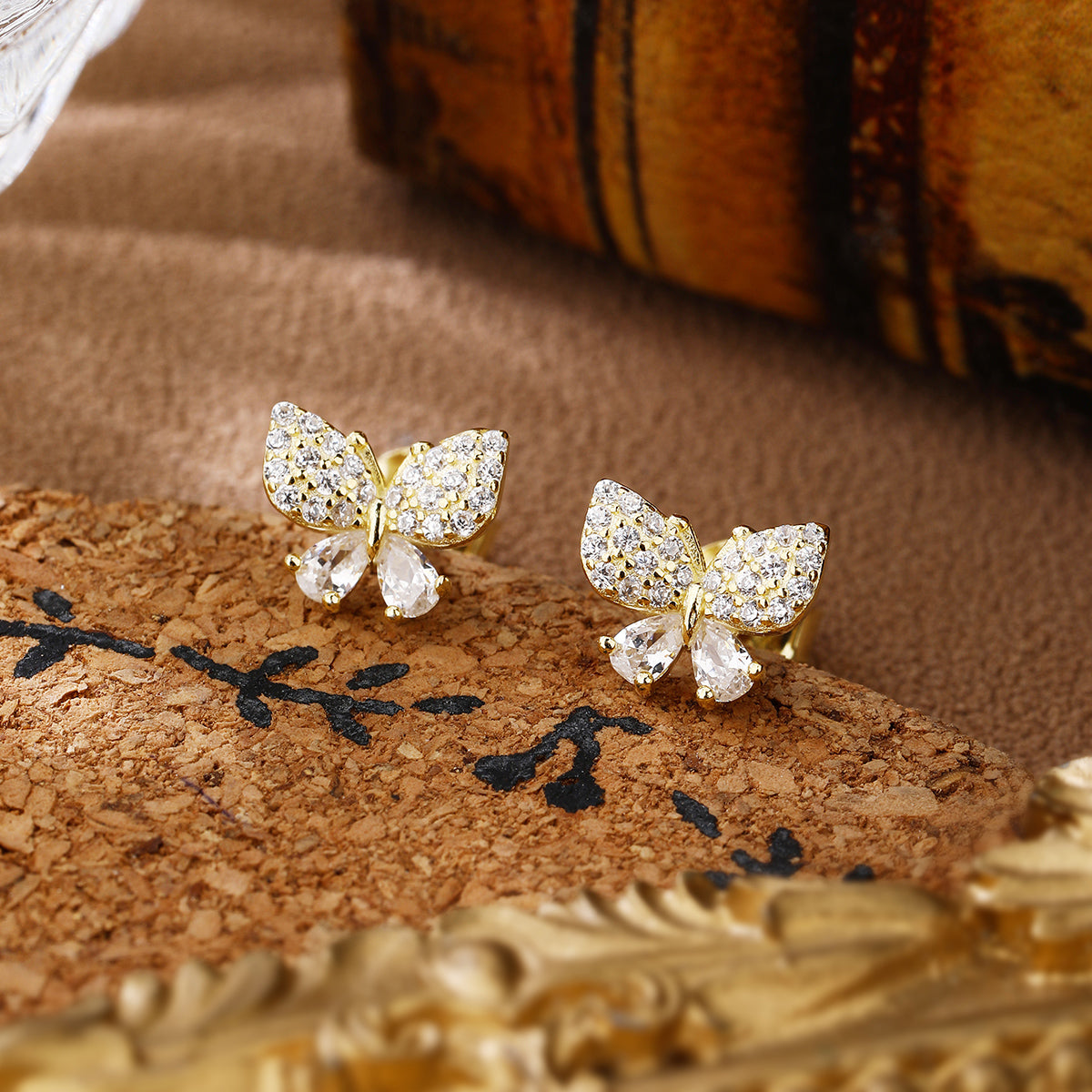 925 sterling silver butterfly gold plated earrings