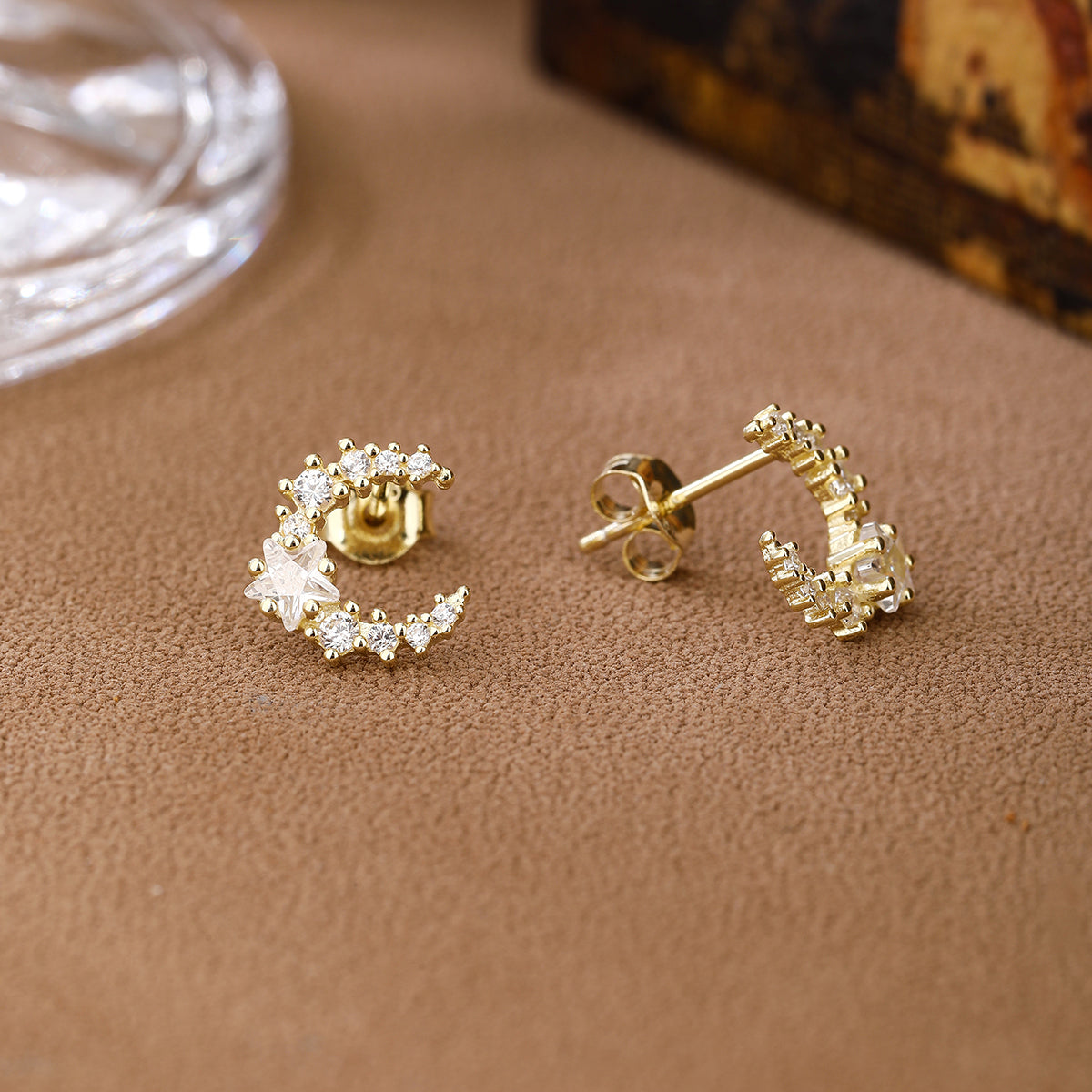 925 sterling silver Moon Gold plated earrings