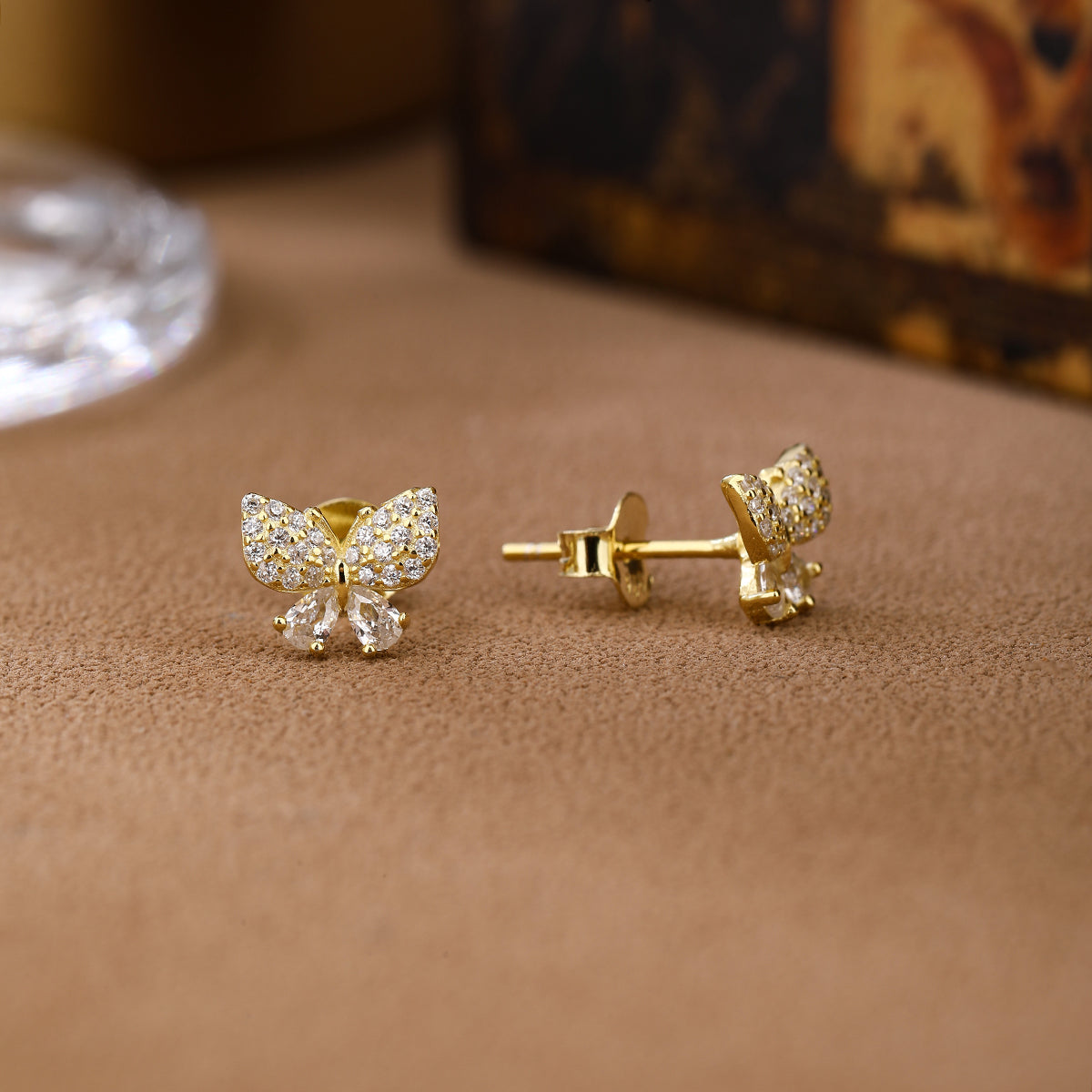 925 sterling silver butterfly gold plated earrings