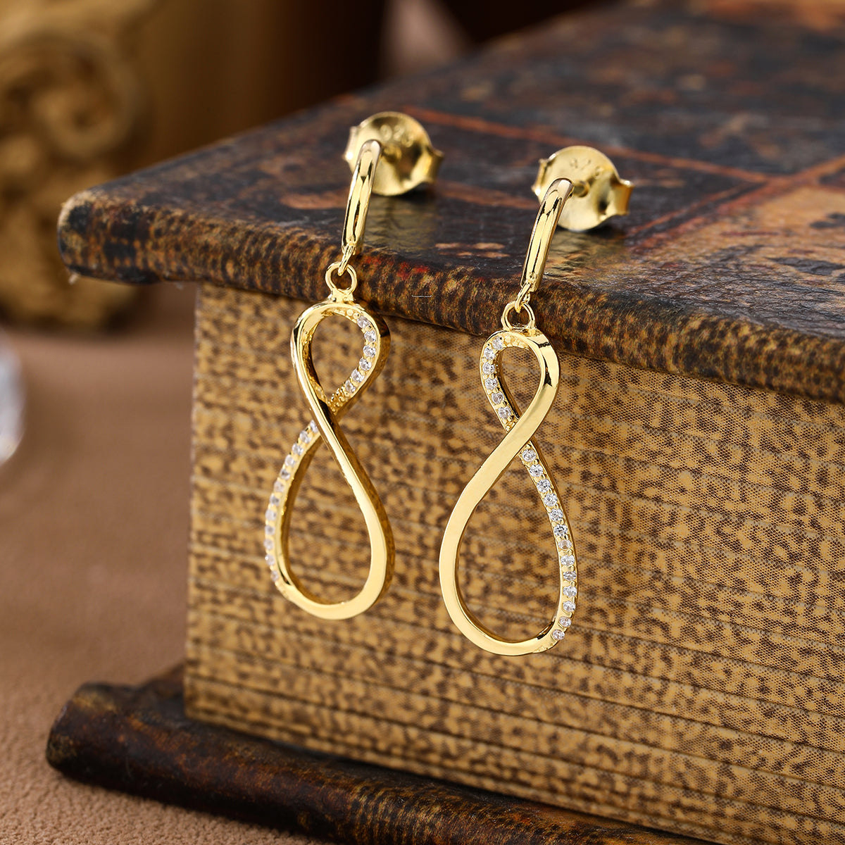 925 sterling silver infinity symbol gold plated earrings