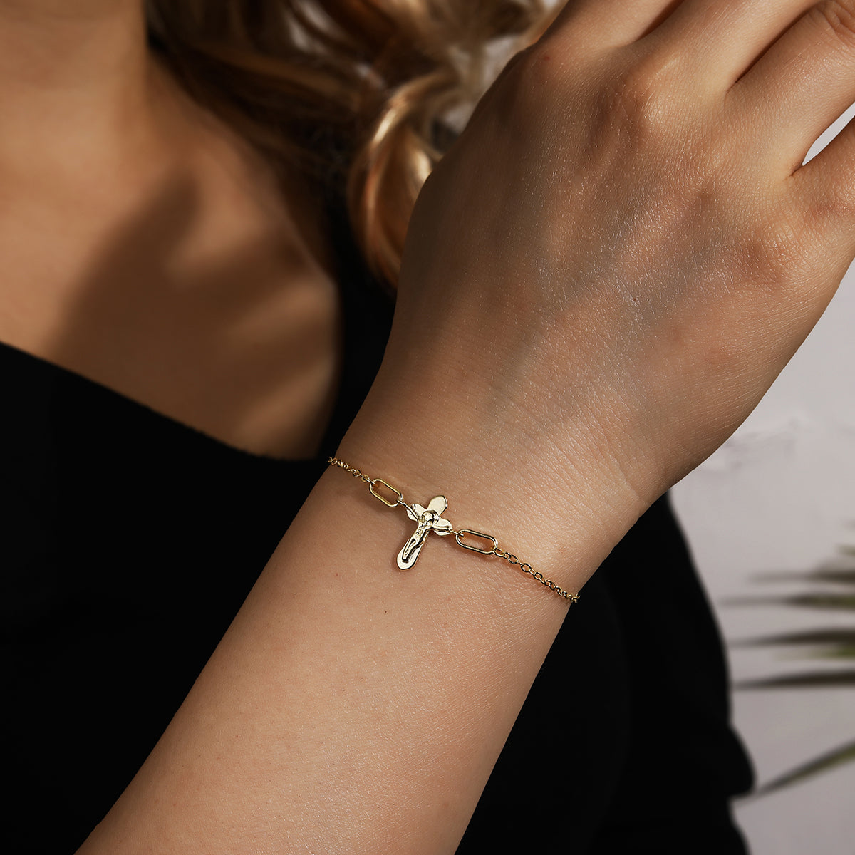 925 sterling silver cross gold bracelet